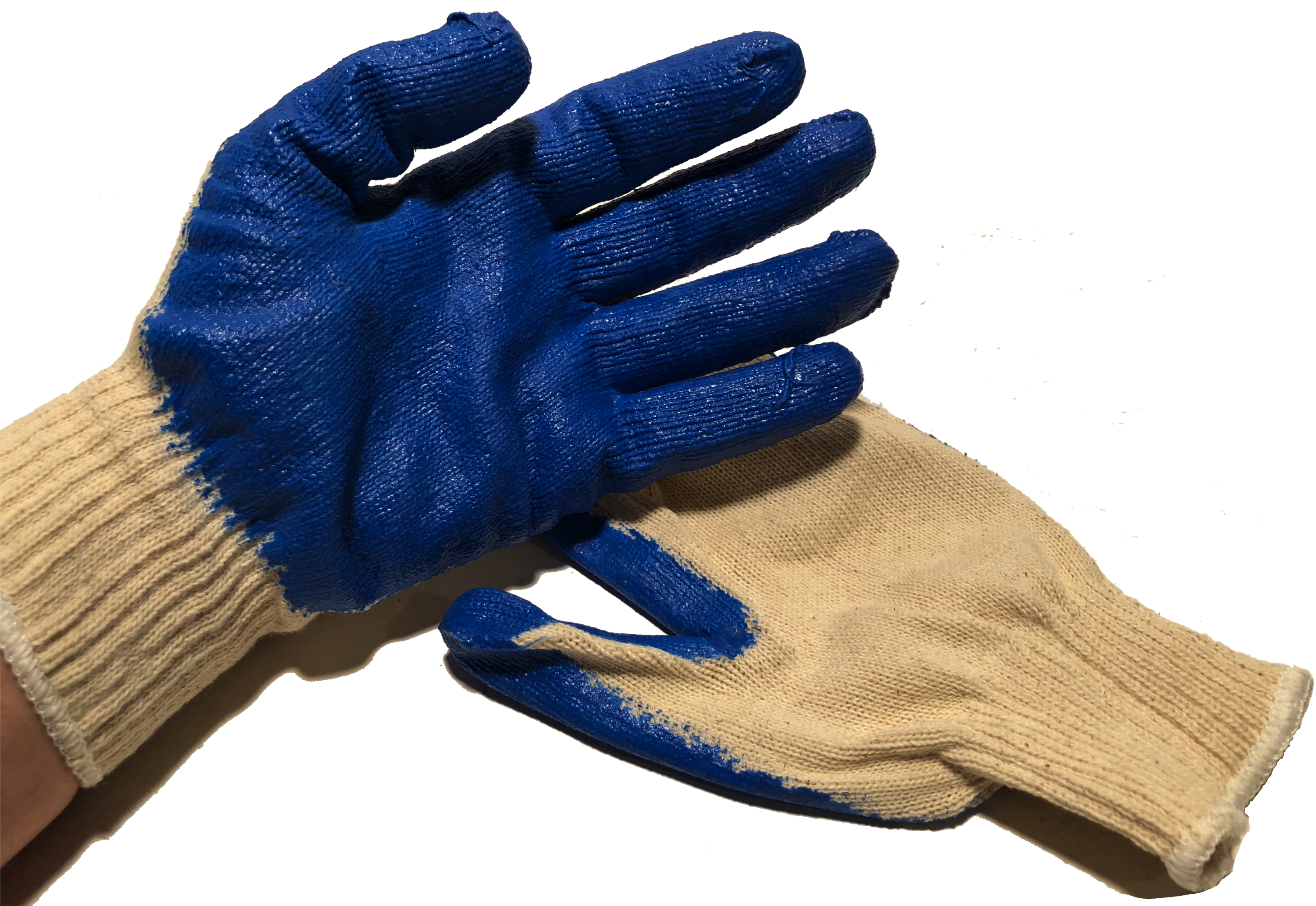 Wonder Glove Blue Palm Heavy Duty Latex Dipped White Stretch