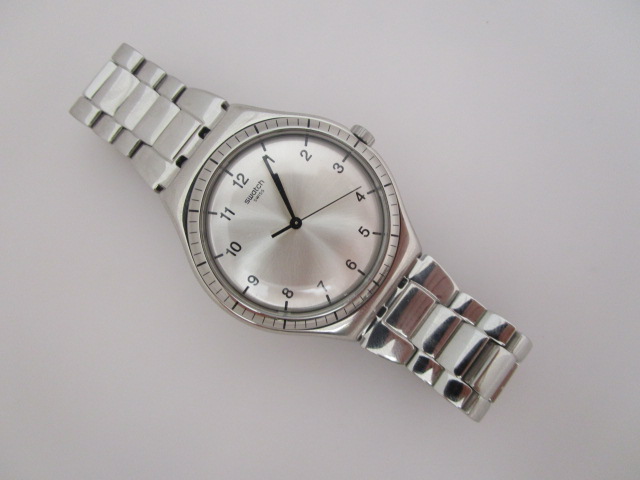 Swatch Unisex Solid Silver Steel Quartz Watch | eBay