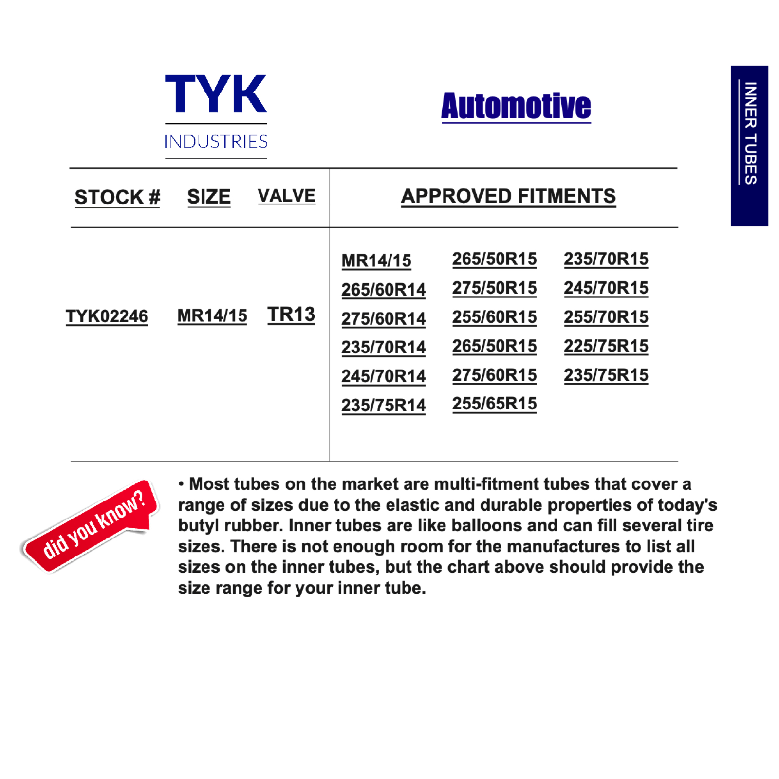 Two 225/75R15, 235/75R15 Radial Tire Inner Tubes by TYK